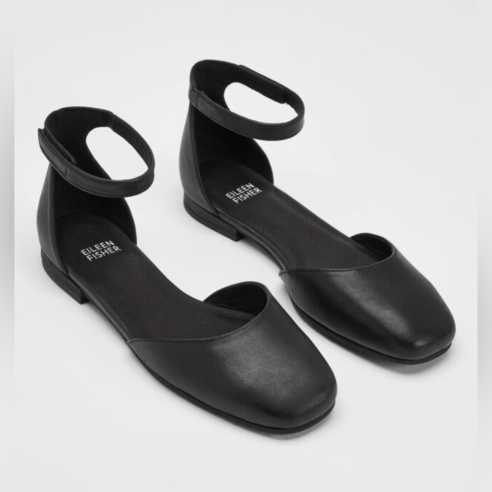 Eileen Fisher Sue Leather Ankle Strap Flat
